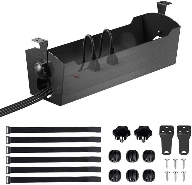 Main image of Under Desk Cable Management Tray, 15" Power Strip Holder | Heavy Duty 1.7mm Steel Wire Organizer with 9-Cord Routing Openings, Screw Mount Cord Management for Standing Desk Home Office