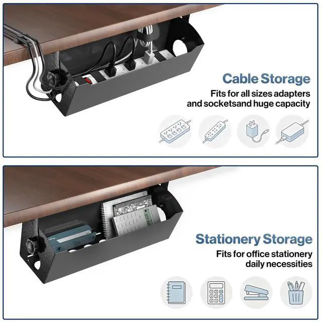 Alt view image 4 of 6 - Under Desk Cable Management Tray, 15" Power Strip Holder | Heavy Duty 1.7mm Steel Wire Organizer with 9-Cord Routing Openings, Screw Mount Cord Management for Standing Desk Home Office