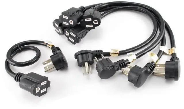 Main image of CablesOnline 12in Flat Plug Power Extension Cord/Cable, NEMA 5-15P to 5-15R (5 Pack) (PC-S0412-5)