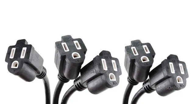 Alt view image 4 of 5 - CablesOnline 12in Flat Plug Power Extension Cord/Cable, NEMA 5-15P to 5-15R (5 Pack) (PC-S0412-5)