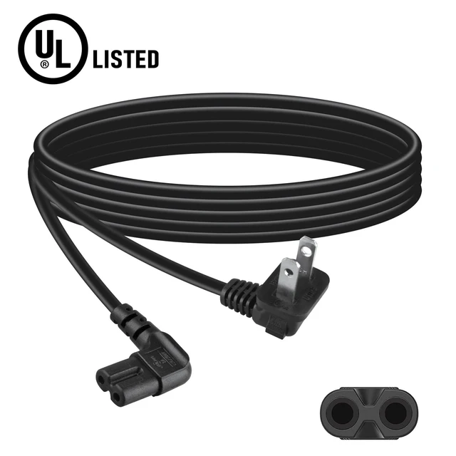 Alt view image 2 of 5 - 6ft UL Listed 2-Prong Power Cord Compatible with LED LCD TV Vizio Samsung LG Sharp Wall AC Power Cord