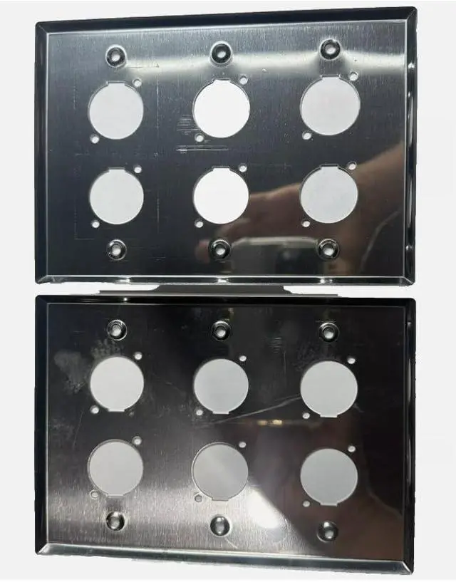 Alt view image 3 of 6 - (2) Two Triple Gang Wall Plate for Six XLR Male/Female "D" Stainless Steel