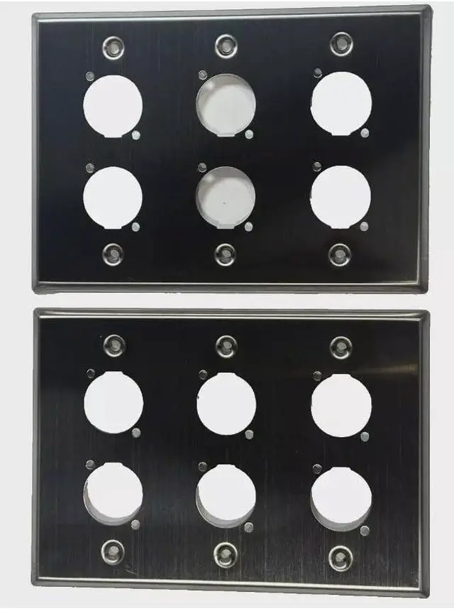 Alt view image 2 of 6 - (2) Two Triple Gang Wall Plate for Six XLR Male/Female "D" Stainless Steel