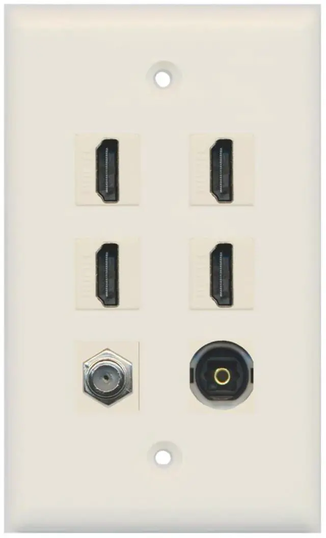 Main image of 4 HDMI and 1 - Coax Cable TV and 1 Toslink Port Wall Plate - Light Almond