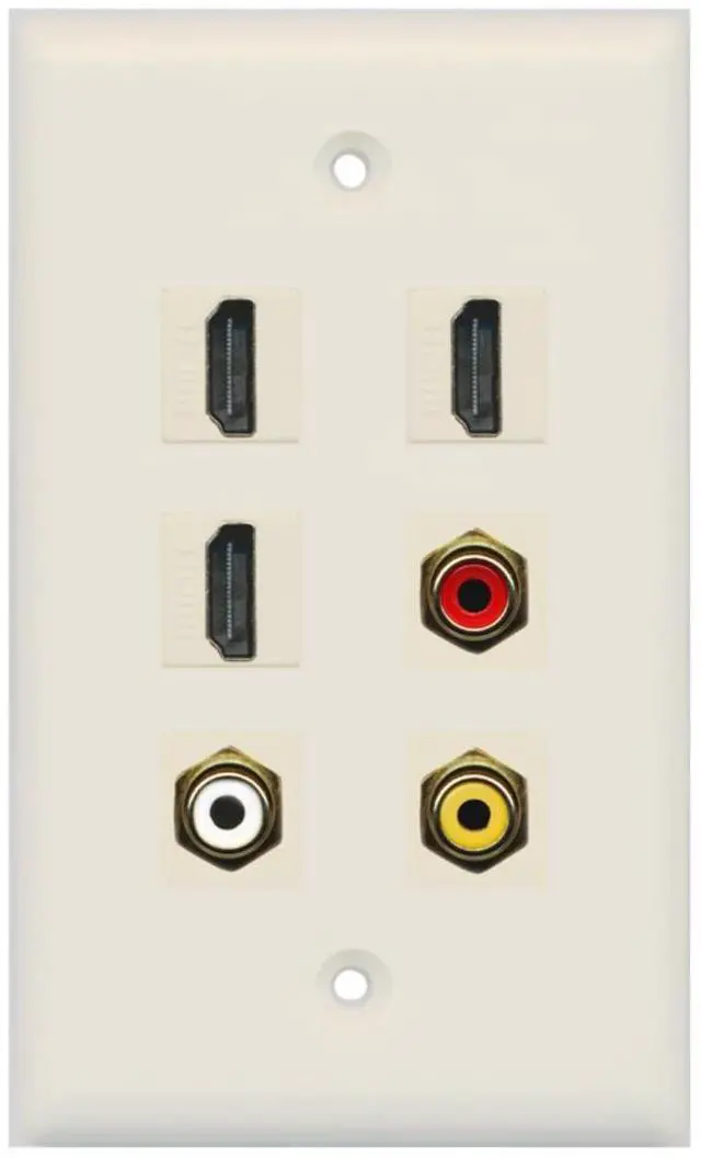 Main image of 3 HDMI 1 Port RCA Red 1 Port RCA White 1 Port RCA Yellow Wall Plate - Light Almond