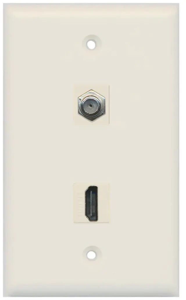 Main image of Flat 1 Port HDMI 1 Port Coax Cable TV- F-Type Wall Plate - Light Almond