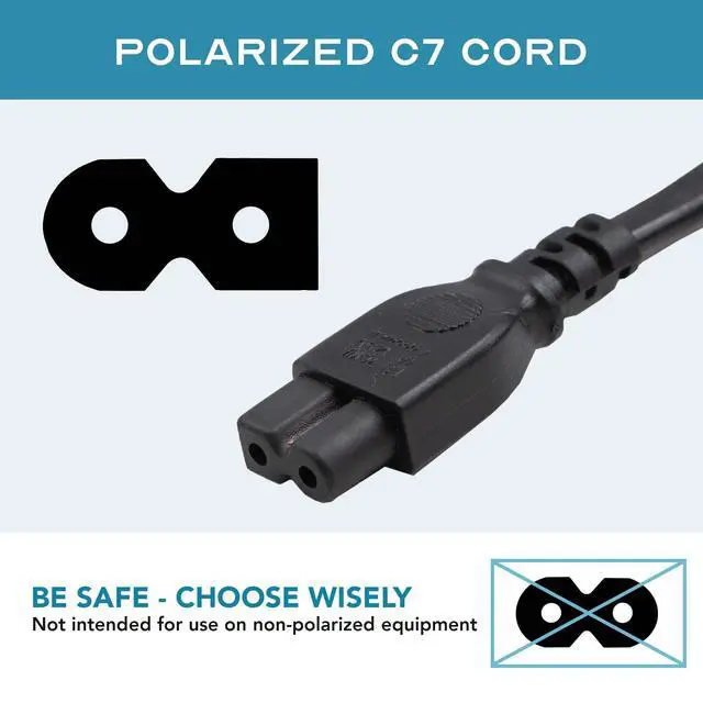 Alt view image 2 of 5 - 6ft (2Pk) 2 Prong C7 Polarized Vizio TV Power Cord Replacement 6, PS2 Power Cord/Polarized AC Power Cord, Compatible with Vizio TV and Playstation1 & 2