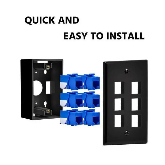 Alt view image 3 of 4 - 6 Port Keystone Jack Wall Plate with Smooth Face (10-Pack, Black)