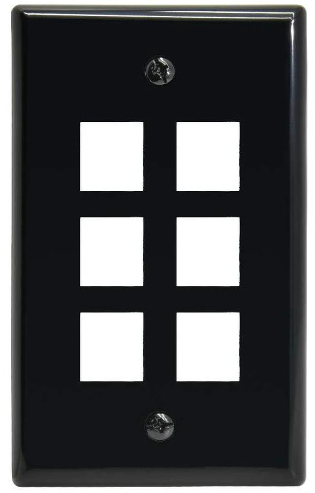 Main image of 6 Port Keystone Jack Wall Plate with Smooth Face (10-Pack, Black)