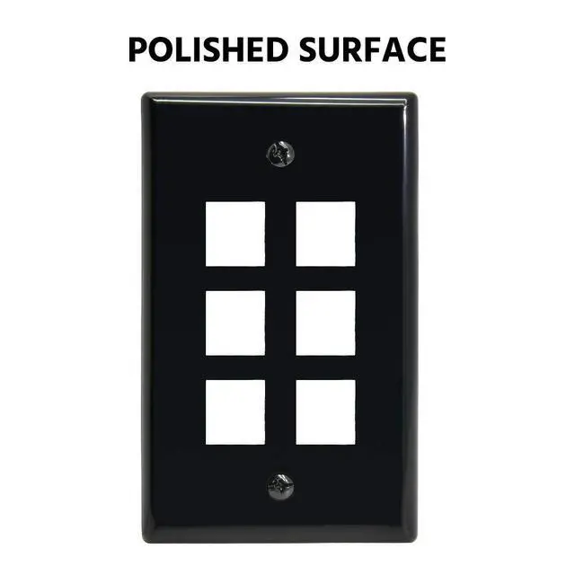 Alt view image 2 of 4 - 6 Port Keystone Jack Wall Plate with Smooth Face (10-Pack, Black)