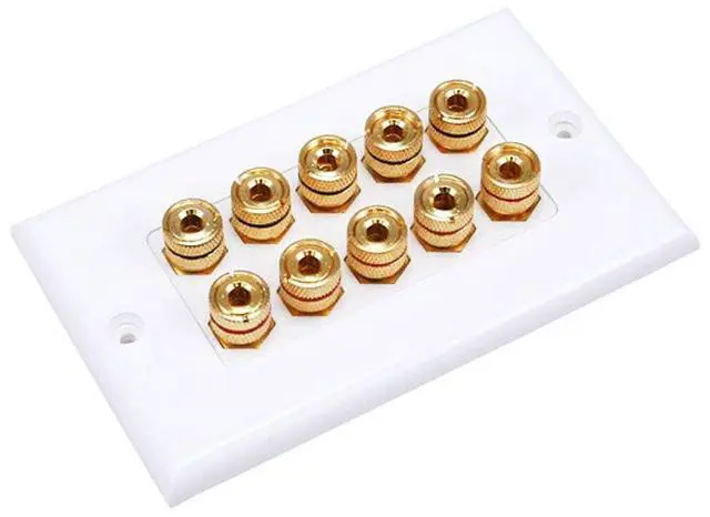 Main image of Banana Binding Post Two-Piece Inset Wall Plate for 5 Speakers - Coupler Type