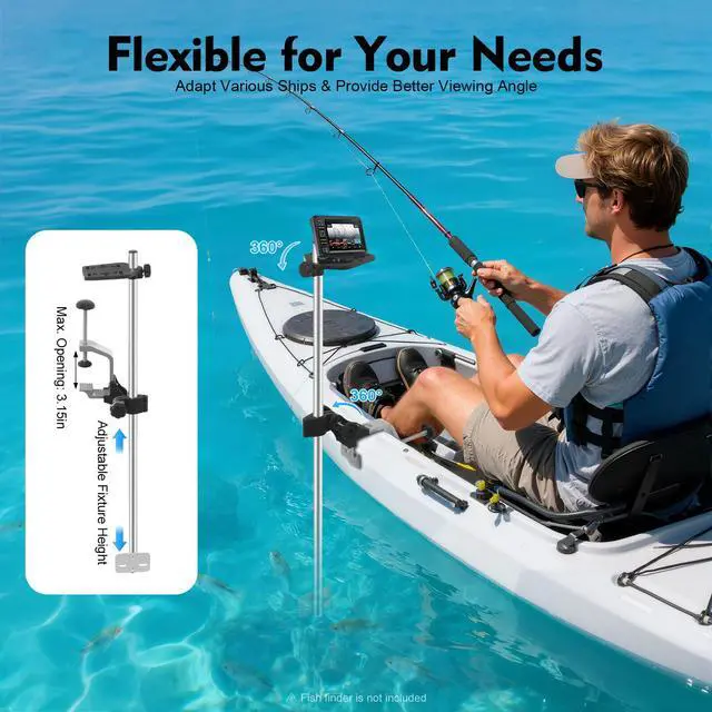 Alt view image 2 of 6 - Portable Transducer Pole Mount, Rotatable Fish Finder Mount, Transducer Mount 360° Adjustable Rotating, for Boat Canoe Kayak