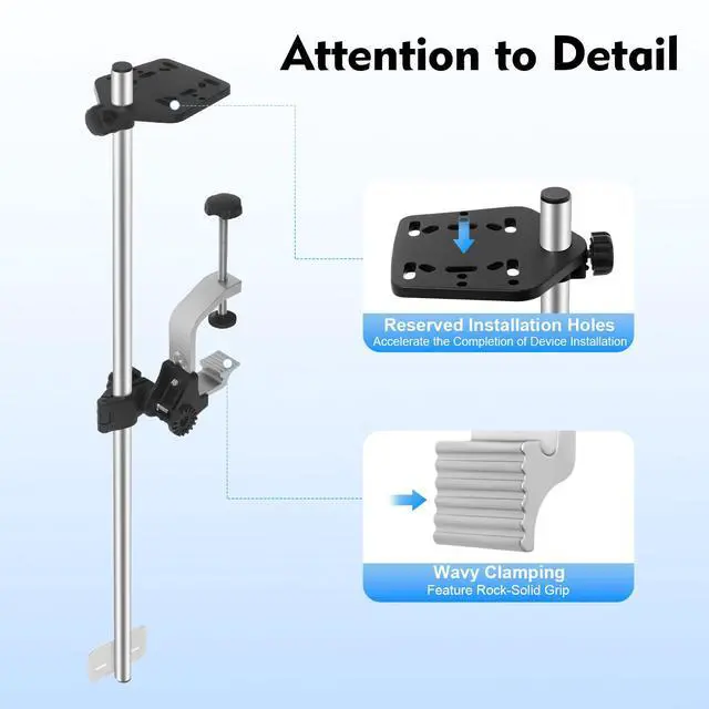 Alt view image 7 of 7 - Portable Fish Finder Bracket Transducer Bracket 360° Adjustable 31.5x5x2.6 Universal Portable Transducer Bracket