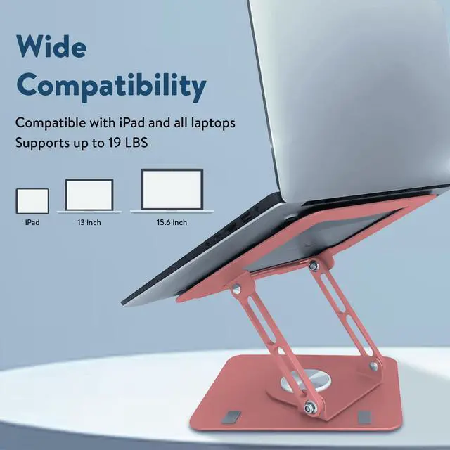 Alt view image 2 of 6 - Vented Swivel Laptop Stand/Riser for Desk (Rose Gold) | This portable, adjustable computer stand rotates 360°, raises & tilts fits iPad & all laptops up to 19 lbs