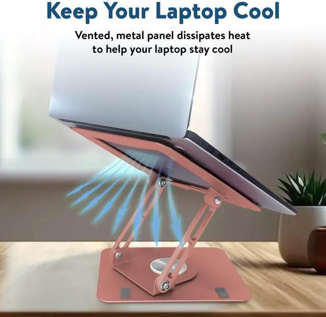 Alt view image 5 of 6 - Vented Swivel Laptop Stand/Riser for Desk (Rose Gold) | This portable, adjustable computer stand rotates 360°, raises & tilts fits iPad & all laptops up to 19 lbs