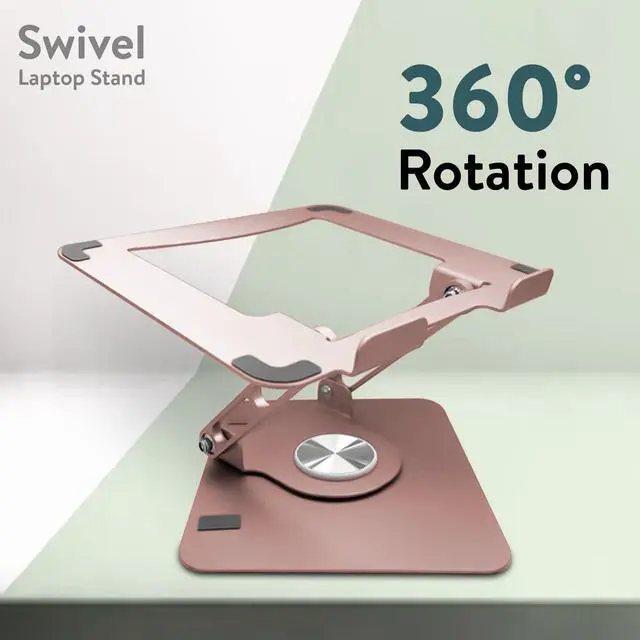 Alt view image 6 of 6 - Vented Swivel Laptop Stand/Riser for Desk (Rose Gold) | This portable, adjustable computer stand rotates 360°, raises & tilts fits iPad & all laptops up to 19 lbs