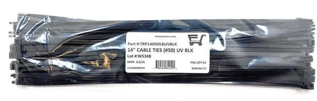 Alt view image 2 of 2 - 14" Cable Ties (.189 Width) High UV Resistant Zip Ties 50# Tensile Black (50 Pieces)