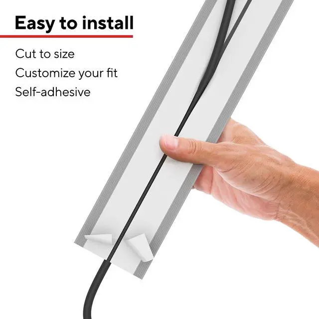 Alt view image 5 of 6 - Cord Covers, 6 ft, Gray, Floor/Wall Cable Concealer to Hide Wires, Paintable Low-Profile Cover