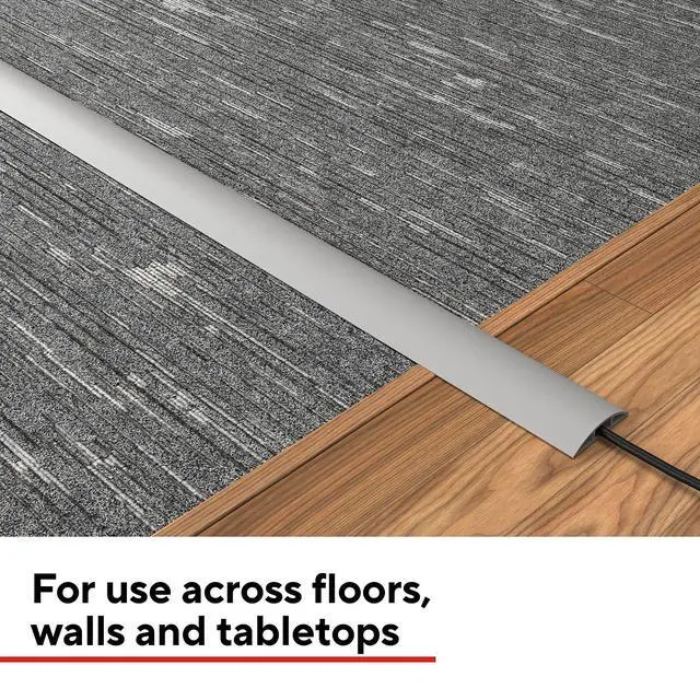 Alt view image 4 of 6 - Cord Covers, 6 ft, Gray, Floor/Wall Cable Concealer to Hide Wires, Paintable Low-Profile Cover
