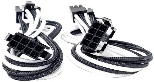 Main image of Premium Sleeved 8 (6+2) Pin PCI-e GPU Power Extension Cable 45cm (1.5ft) White/Black / 2 Pack (F04-8PCE-WBK2P)
