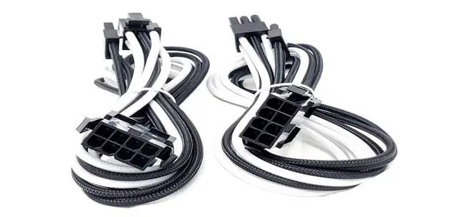 Alt view image 3 of 5 - Premium Sleeved 8 (6+2) Pin PCI-e GPU Power Extension Cable 45cm (1.5ft) White/Black / 2 Pack (F04-8PCE-WBK2P)