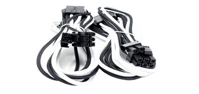 Alt view image 2 of 5 - Premium Sleeved 8 (6+2) Pin PCI-e GPU Power Extension Cable 45cm (1.5ft) White/Black / 2 Pack (F04-8PCE-WBK2P)