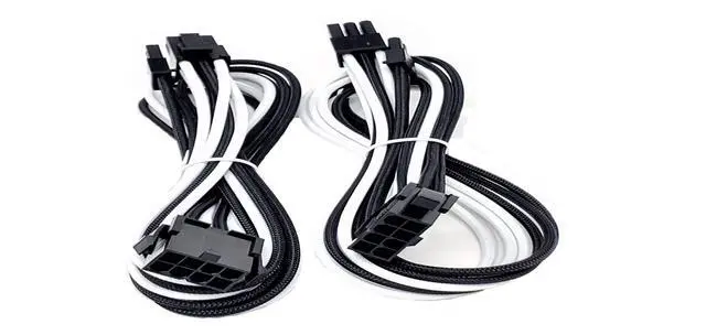 Alt view image 5 of 5 - Premium Sleeved 8 (6+2) Pin PCI-e GPU Power Extension Cable 45cm (1.5ft) White/Black / 2 Pack (F04-8PCE-WBK2P)