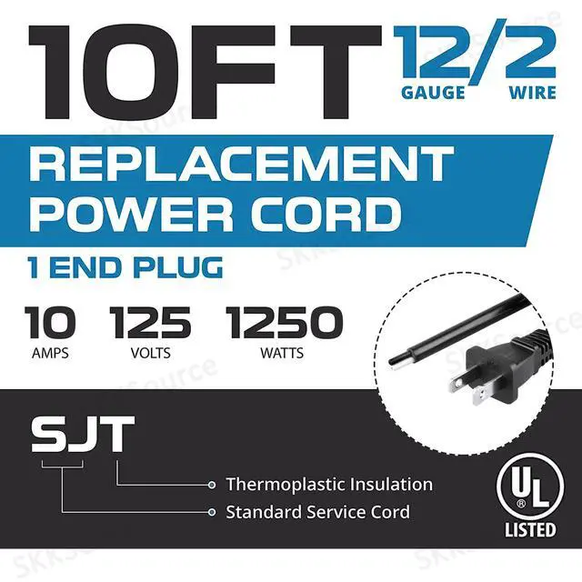 Alt view image 2 of 5 - 10ft UL Listed 18AWG AC Power Cord Compatible with Bosch 3604460555 SC707-1 3604460049 2604460056 1614460010