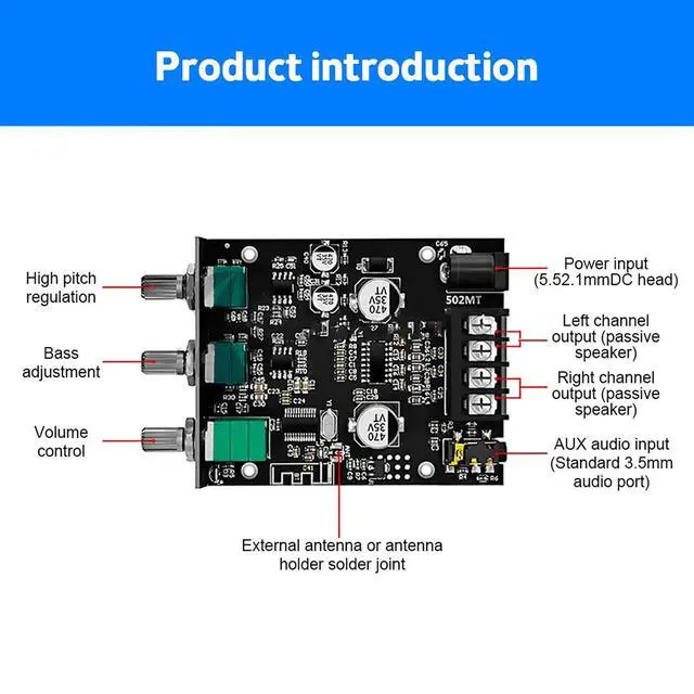 Alt view image 7 of 7 - BT5.0 Amplifier Board, DC 9~24V 3A Digital Power Amp Audio Board Module Mobile App Control for Home Theatre System