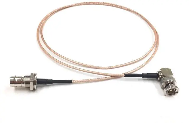 Alt view image 2 of 3 - 1.5 Foot BNC Right Angle Male to BNC Female Bulkhead RG179 75 Ohm Extension Cable by