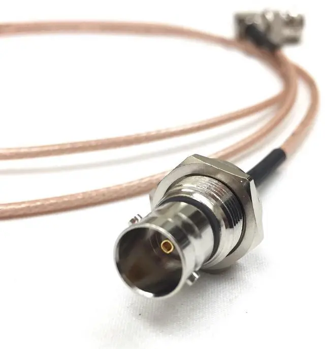 Alt view image 3 of 3 - 1.5 Foot BNC Right Angle Male to BNC Female Bulkhead RG179 75 Ohm Extension Cable by