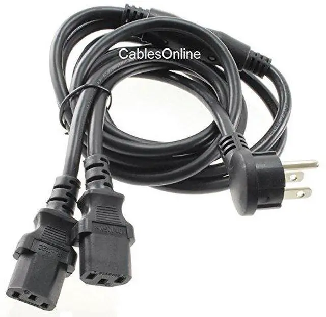Alt view image 2 of 4 - 6ft Right-Angle NEMA 5-15P to 2X IEC-320 C-13 3-Prong AC Power Y-Splitter Cable
