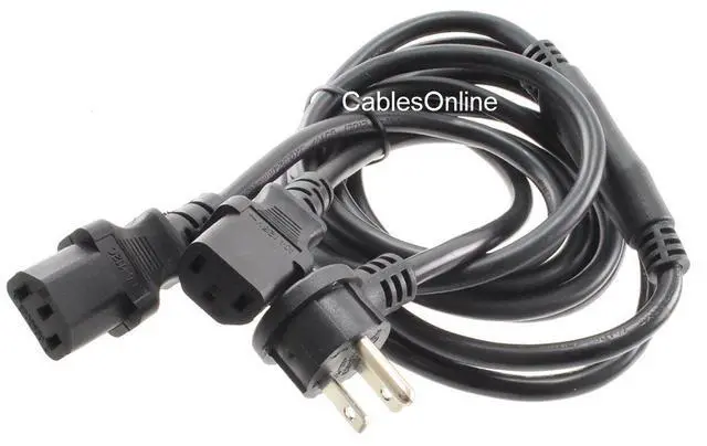 Alt view image 3 of 4 - 6ft Right-Angle NEMA 5-15P to 2X IEC-320 C-13 3-Prong AC Power Y-Splitter Cable