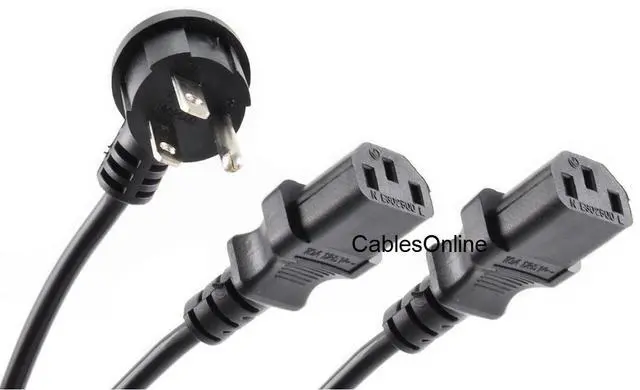 Alt view image 4 of 4 - 6ft Right-Angle NEMA 5-15P to 2X IEC-320 C-13 3-Prong AC Power Y-Splitter Cable