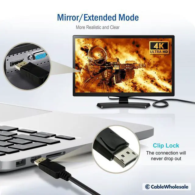 Alt view image 7 of 7 - DisplayPort v1.2 Video Cable, 17.28 Gbit/s Data Rate for up to 4k@75Hz, DisplayPort Male, 10 Foot