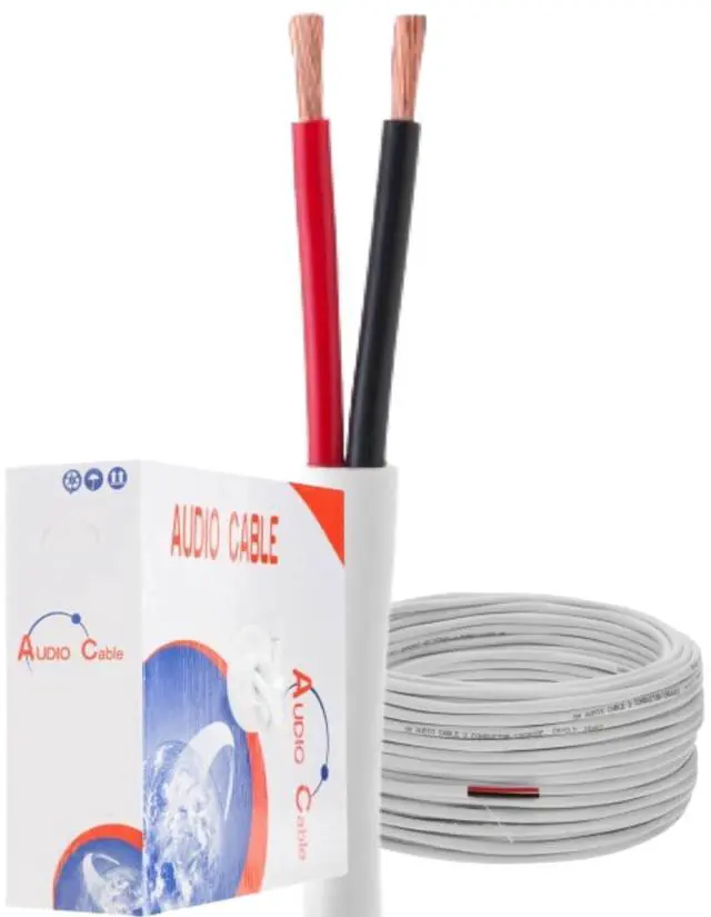 Main image of 18/2 in-Wall Speaker Wire, 18 Gauge, CL2 Rated, 2 Conductor CCA, White Jacket, Easy Pull Box, Low Voltage, Audio Cable (500 FT)