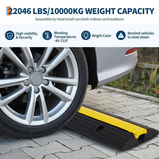 Alt view image 2 of 7 - Rubber Cable Ramps 4 Pack, Heavy Duty Cable Protector Ramp 22,000 Lbs Per Axle Capacity, Hose Protector Ramp with Anti-Slip Surface, Traffic Speed Bumps Cord Covers for Wires on Floor