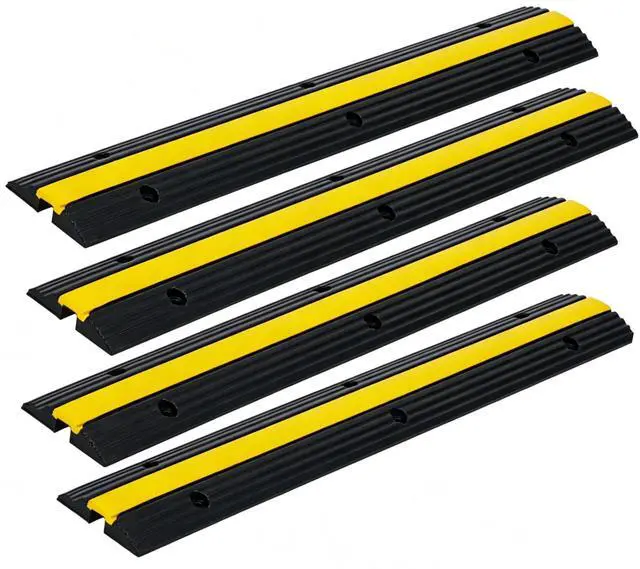 Main image of Rubber Cable Ramps 4 Pack, Heavy Duty Cable Protector Ramp 22,000 Lbs Per Axle Capacity, Hose Protector Ramp with Anti-Slip Surface, Traffic Speed Bumps Cord Covers for Wires on Floor