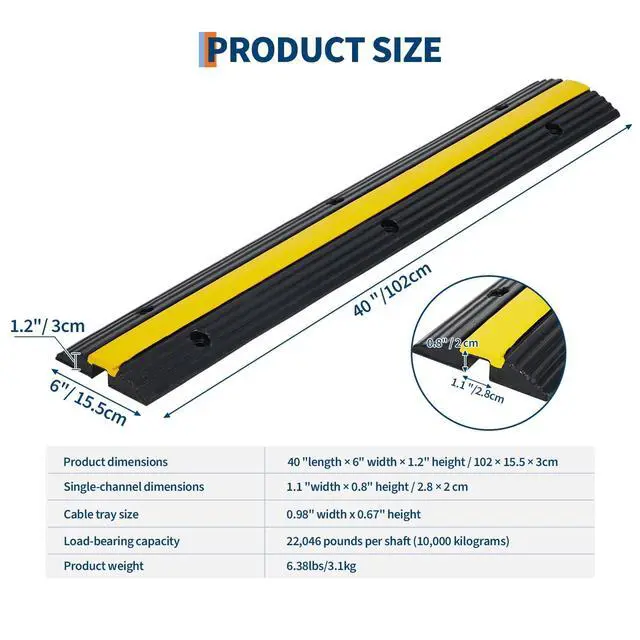 Alt view image 3 of 7 - Rubber Cable Ramps 4 Pack, Heavy Duty Cable Protector Ramp 22,000 Lbs Per Axle Capacity, Hose Protector Ramp with Anti-Slip Surface, Traffic Speed Bumps Cord Covers for Wires on Floor