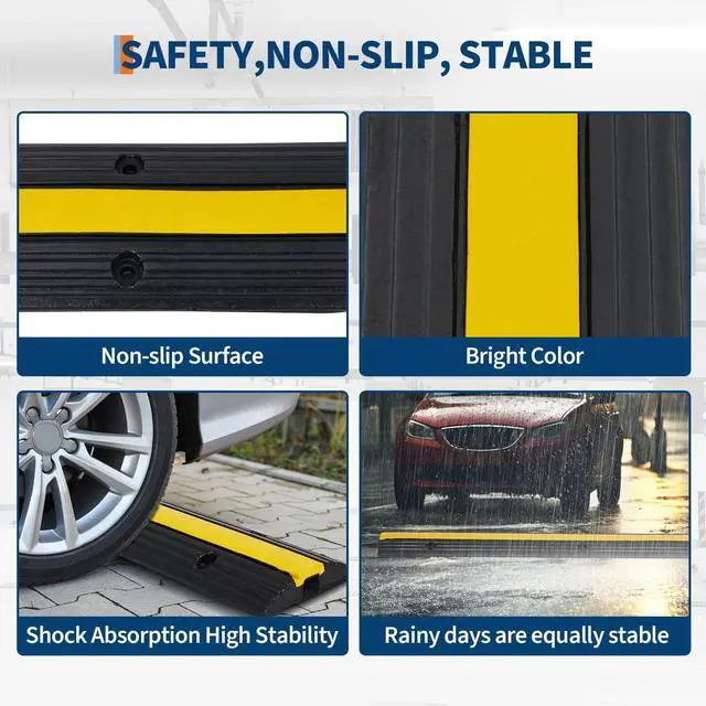 Alt view image 6 of 7 - Rubber Cable Ramps 4 Pack, Heavy Duty Cable Protector Ramp 22,000 Lbs Per Axle Capacity, Hose Protector Ramp with Anti-Slip Surface, Traffic Speed Bumps Cord Covers for Wires on Floor