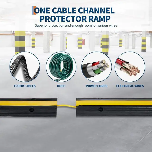 Alt view image 4 of 7 - Rubber Cable Ramps 4 Pack, Heavy Duty Cable Protector Ramp 22,000 Lbs Per Axle Capacity, Hose Protector Ramp with Anti-Slip Surface, Traffic Speed Bumps Cord Covers for Wires on Floor