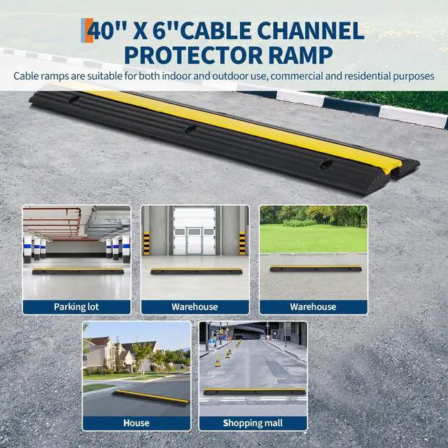 Alt view image 7 of 7 - Rubber Cable Ramps 4 Pack, Heavy Duty Cable Protector Ramp 22,000 Lbs Per Axle Capacity, Hose Protector Ramp with Anti-Slip Surface, Traffic Speed Bumps Cord Covers for Wires on Floor