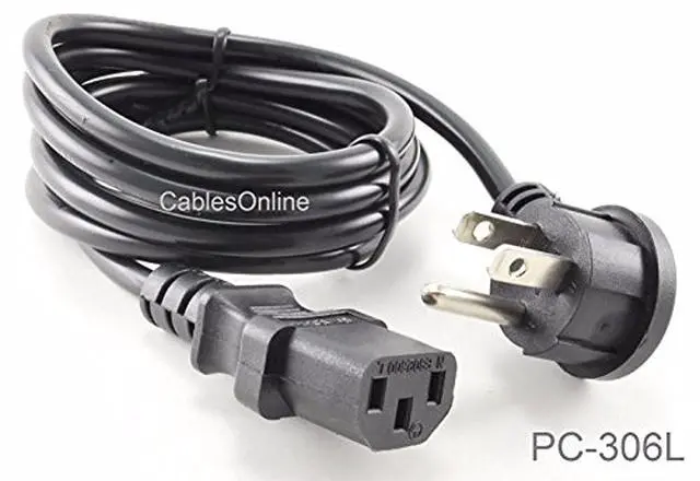 Alt view image 2 of 2 - CablesOnline, 6ft Flat Plug AC Power Cord, Flat Right-Angle NEMA 5-15P to IEC C13, 18 AWG, PC-306L