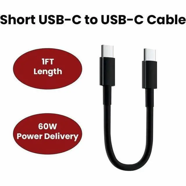 Alt view image 3 of 3 - 1FT USB-C to USB-C 60W Power Delivery Cable - Black