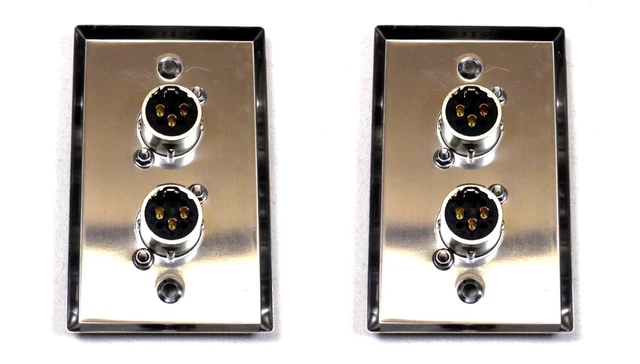 Alt view image 3 of 3 - (2) Two Double XLR Single Wall Plates w/Neutrik NC3MD-L-1 Male Stainless Steel