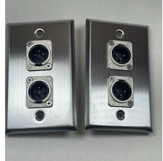 Alt view image 2 of 3 - (2) Two Double XLR Single Wall Plates w/Neutrik NC3MD-L-1 Male Stainless Steel