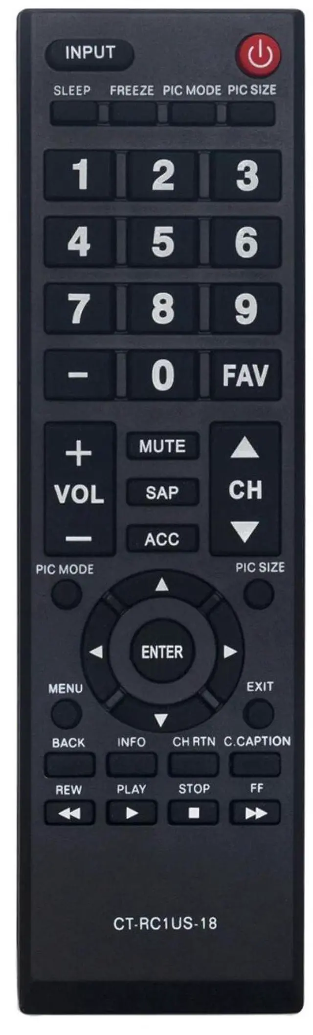 Main image of CT-RC1US-18 TV Remote Control for Toshiba TV in Living Rooms or Rooms | Replacement Remote Compatible Models 32L220U19 32L310U20 32L310U18 49L510U18 55L510U18