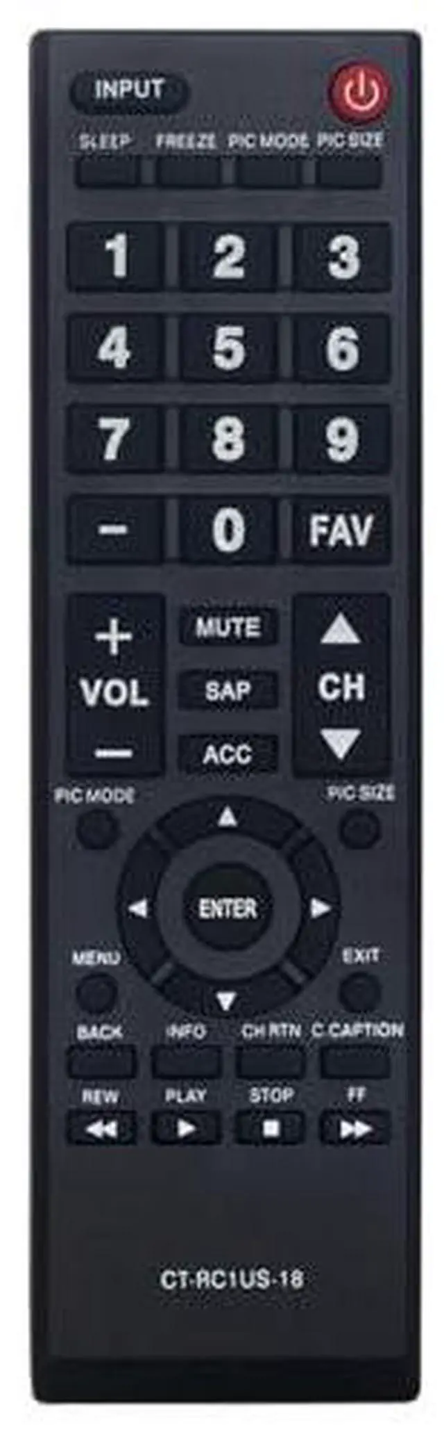 Alt view image 5 of 5 - CT-RC1US-18 TV Remote Control for Toshiba TV in Living Rooms or Rooms | Replacement Remote Compatible Models 32L220U19 32L310U20 32L310U18 49L510U18 55L510U18
