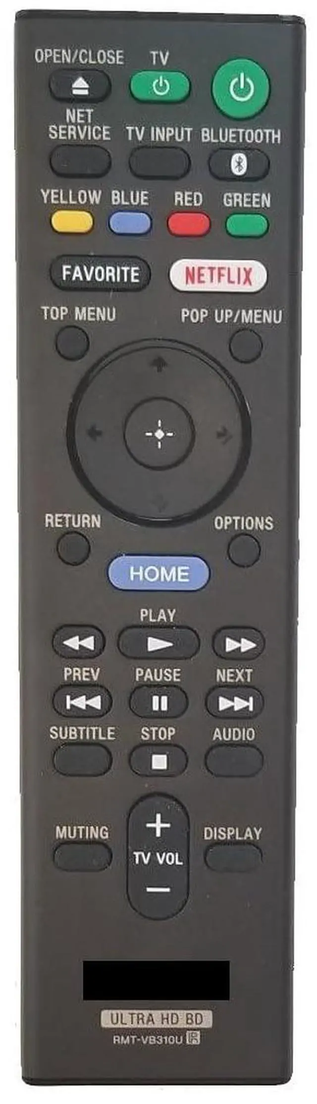 Main image of Replacement Remote Control Compatible with Sony Bluray Models UBPX80, UBP-X80, UBPX800, UBP-X800, UBPX800M2, UBP-X800M2, UBPX1100ES, UBP-X1100ES UHD HDR 4K