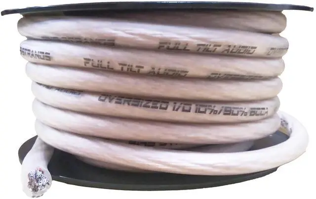 Main image of Full Tilt by 1/0 AWG Hybrid Power Wire 50ft Spool, 10% OFC / 90% CCA, Tinned Copper Strands, Ultra Flexible, 5145 Strands, Anti-Corrosion Matte Clear
